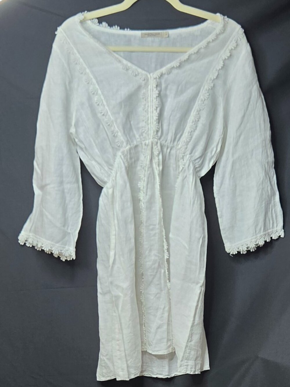 NWOT Valentina Naldi Italy White Linen Boho Dress Coverup Size L 18" P2P